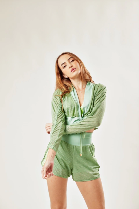 CROPPED MANGAS FRANZIDAS VERDE