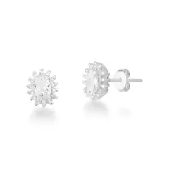 Brinco prata Oval cravejado cristal