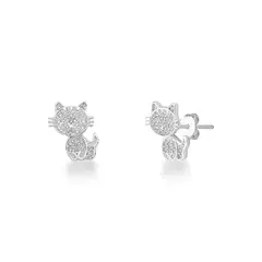 Brinco prata Gato cravejado