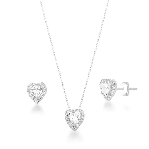 Conjunto coração cravejado cristal - comprar online