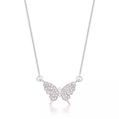Colar Prata borboleta cravejada rosa - comprar online