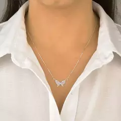 Colar Prata borboleta cravejada rosa na internet