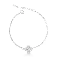 Pulseira Prata trevo cravejado