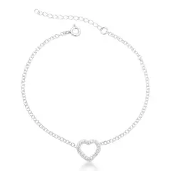 Pulseira Prata coração vazado cravejado