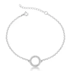 Pulseira Prata circulo vazado cravejado