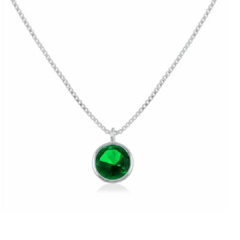 Colar Prata ponto de luz redondo verde esmeralda