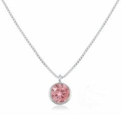 Colar Prata ponto de luz redondo rosa