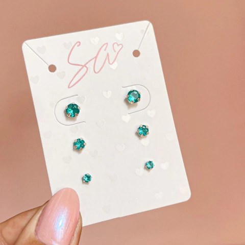 Trio de brincos prata redondo turmalina