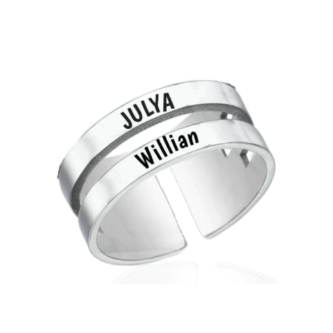 Anel Prata personalizado dois nomes regulável