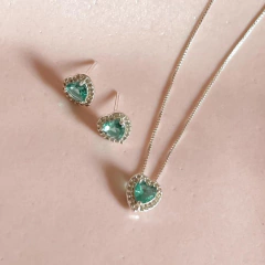 Conjunto coração cravejado zircônia turmalina - loja online