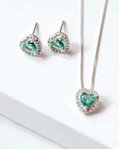 Conjunto coração cravejado zircônia turmalina - comprar online
