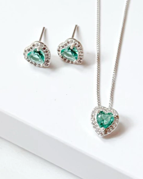 Conjunto coração cravejado zircônia turmalina - comprar online