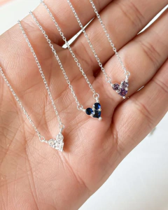 Colar Prata coração zircônia blue - loja online