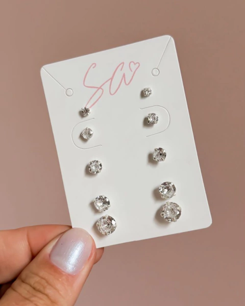 Quíntuplos de Brincos zircônias redondas - comprar online