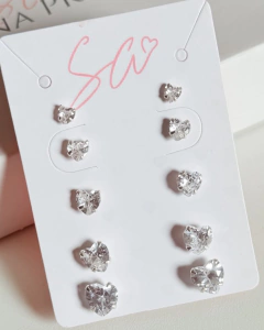 Quíntuplos de Brincos zircônias corações - Sabrina Pratas | Joias delicadas em prata 925