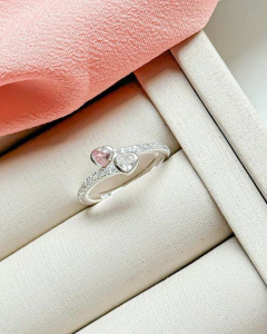 Anel Prata 925 Cravejado dois corações - Sabrina Pratas | Joias delicadas em prata 925