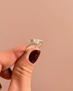 Anel Prata 925 Cravejado dois corações - loja online