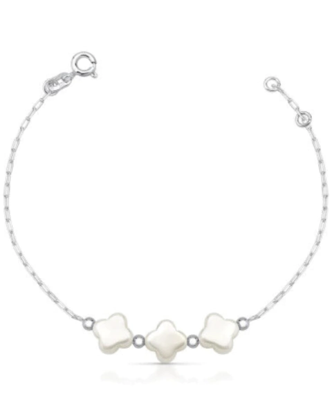 Pulseira Prata 925 trevo pérolas e bolinhas - comprar online