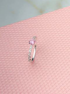Anel Solitário Zircônia rosa cravejado - loja online