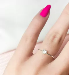 Anel Prata zirconia cristal coração