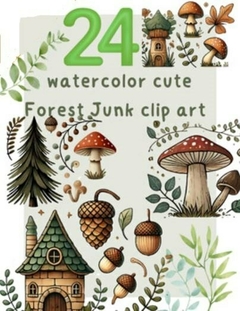 Hoja de Elementos Watercolor Cute Forest Junk