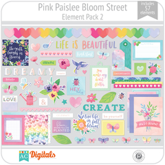 Hojas de Elementos Bloom Street Pink Paislee Pack 2 American Crafts