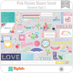 Hojas de Elementos Bloom Street Pink Paislee Pack 3 American Crafts
