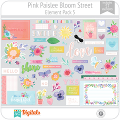Hoja de Elementos Bloom Street Pink Paislee Pack 5 American Crafts