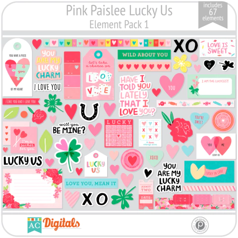 Hoja de Elementos Lucky Us Pink Paislee Pack 1 American Crafts