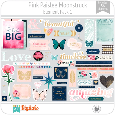 Hoja de Elementos Moonstruck Pink Paislee Pack 1 American Crafts