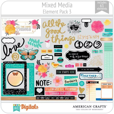 Hoja de Elementos Mixed Media Pack 3 American Crafts