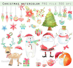 Hoja de Elementos Christmas Watercolor
