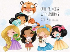 Hoja de Elementos Cute Princess With Animals Set 2