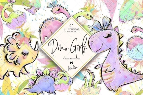 Hoja de Elementos Dino Girls