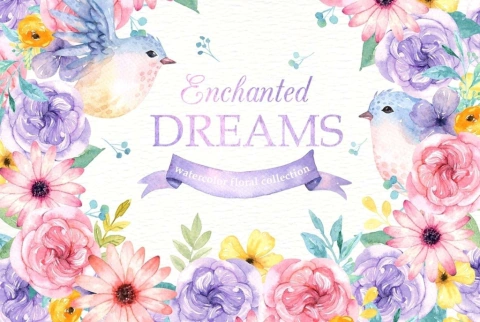 Hoja de Elementos Enchanted Dreams (Floral Acuarela)