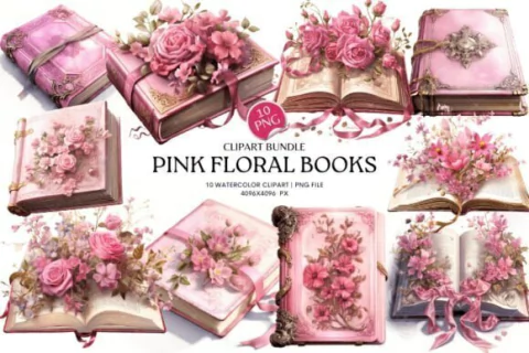 Hoja de Elementos Pink Floral Books