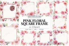 Hoja de Elementos Pink Floral Square Frame
