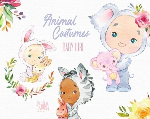 Hoja de Elementos Animal Costumes Baby Girl