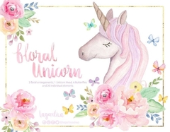 Hoja de Elementos Floral Unicorn