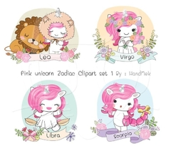 Hoja de Elementos Pink Unicorn Zodiac Set 1