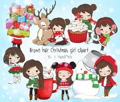 Hoja de Elementos Brown Hair Christmas Girl