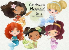 Hoja de Elementos Cute Princess Mermaid Set 3