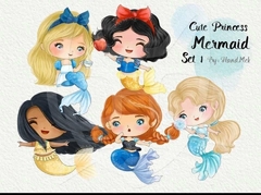 Hoja de Elementos Cute Princess Mermaid Set 1