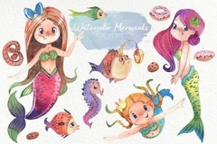 Hoja de Elementos Watercolor Mermaids