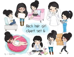 Hoja de Elementos Black Hair Girl Set 6