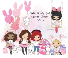 Hoja de Elementos Cute Bunny Girl Easter Set 2