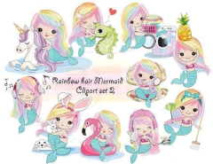 Hoja de Elementos Rainbow Hair Mermaid Set 2