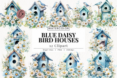 Hoja de elementos Blue Daisy Bird Houses (Margaritas)