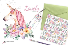 Hojas de Elementos Lovely Flowers & Unicorn - Scrapear