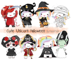 Hoja de Elementos Cute Unicorn Halloween